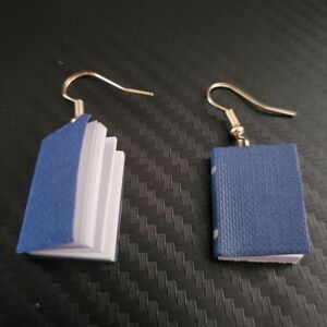 Cute Paper Mini Book Blue Hook Earrings